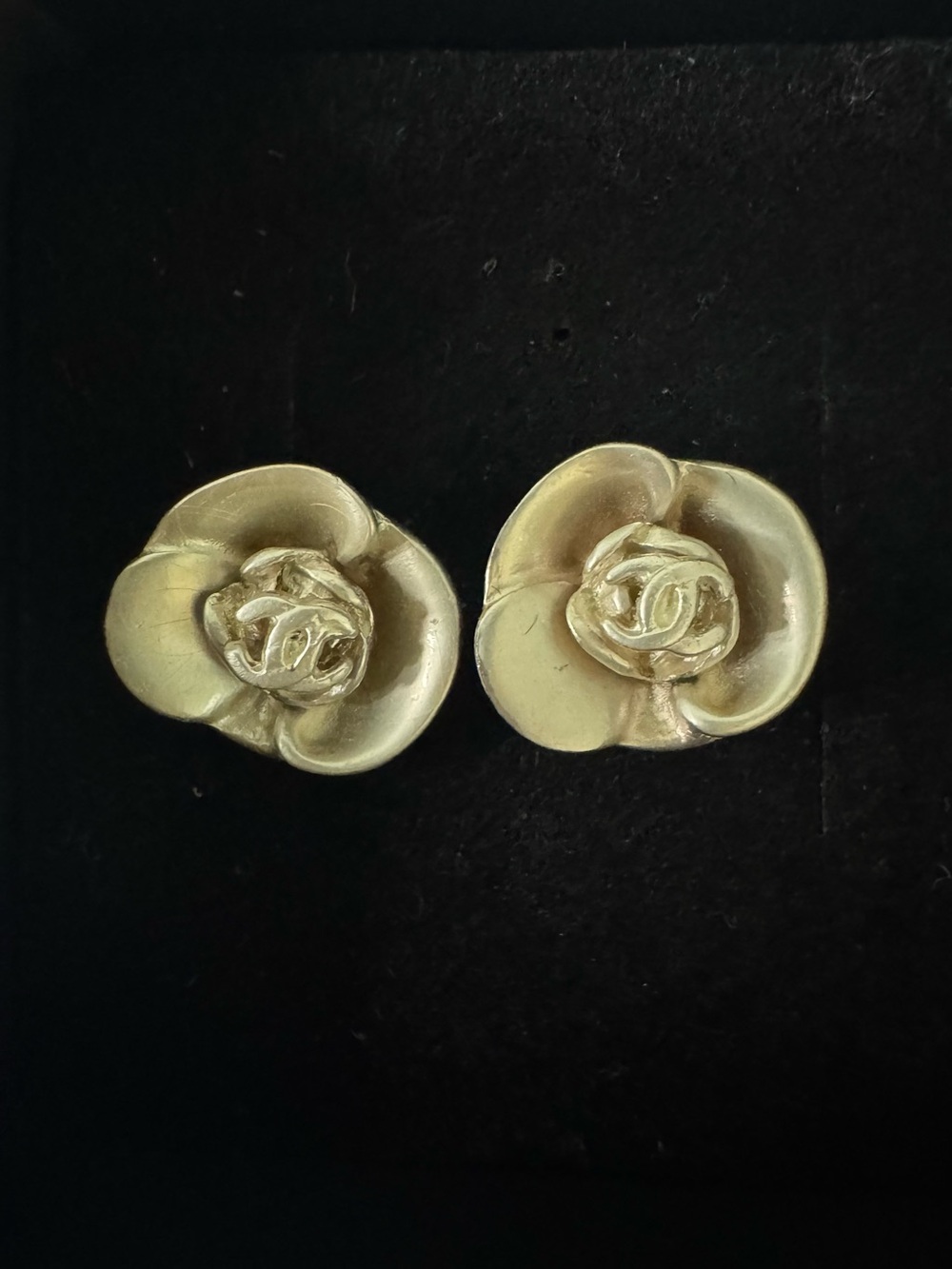 Chanel Camellia pierced silver earrings